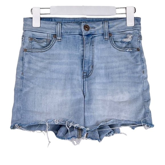 American Eagle Outfitters Pants - AE American Eagle Curvy Hi Rise Shortie Raw Hem Light Blue Denim Shorts Size 4